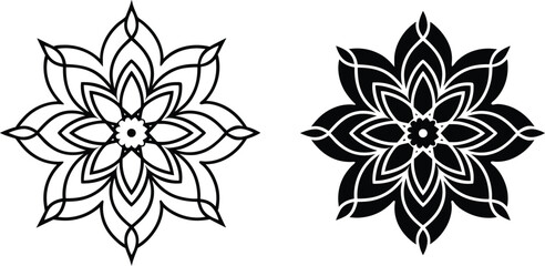 Floral Mandala Designs Black, White, Line Art, Symmetrical, Geometric, Intricate, Pattern, Ornament,