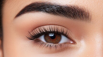 Obraz premium Eyebrow fashion style design concept. Expertly Styled Eyebrows Framing Captivating Gaze in Natural Makeup Look