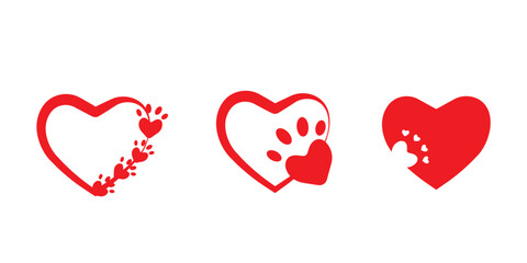 Animal love symbol or cat and dog paw with heart vector