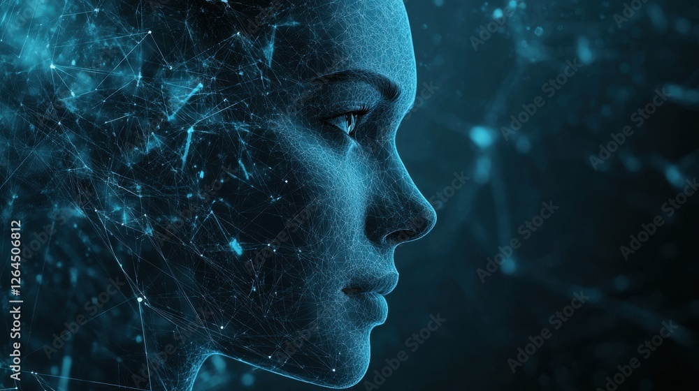 Poster virtual reality technology network futuristic hud polygon human's head with vr headset on peer to pe