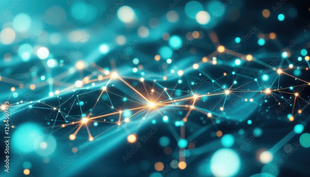 Fototapete Glowing abstract network of connected dots and lines with a futuristic design