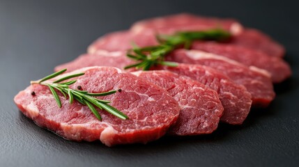 Fototapeta premium Sliced lamb chops with rosemary, peppercorns. Food photography for recipe books or menus