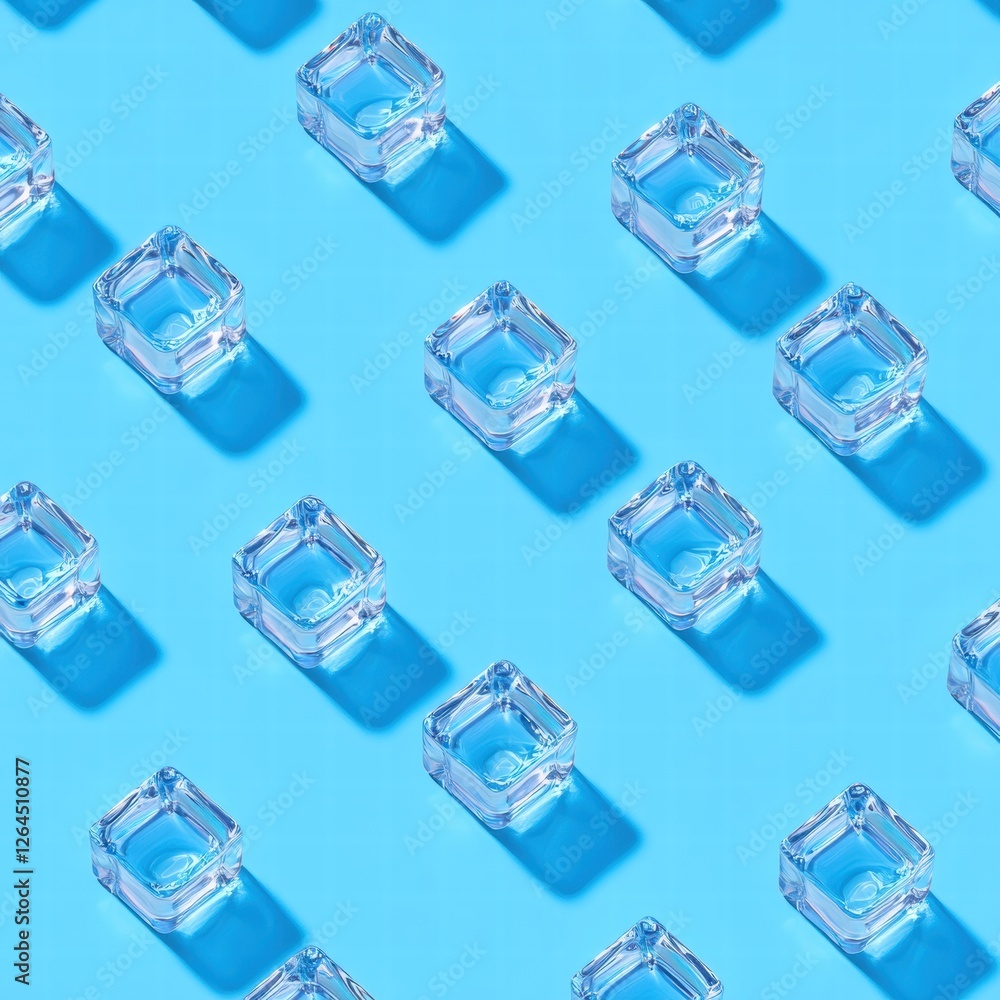Poster creative arrangement of glass cubes casting shadows on a vibrant blue surface creating an artistic p