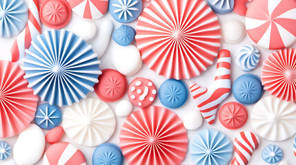 Festive Red White and Blue Holiday Celebration Decorative Arrangement of Treat Elements Design