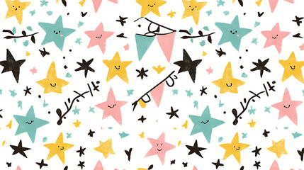 Obraz premium Festive Stars and Pennants Whimsical Celebration Pattern Design Holiday Cheer Childrens Party Decor