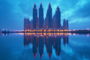 Obraz premium Dubai Marina Skyline Reflection at Twilight
