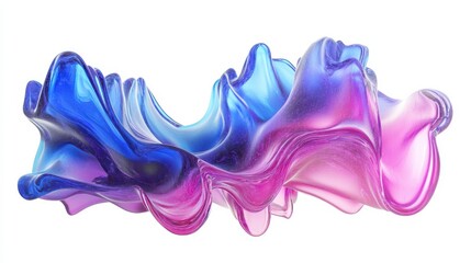 Naklejka premium blue pink purple wave fluid holographic Iridescent 3d render abstract isolated on transparent background cutout