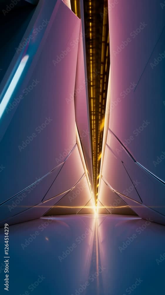Poster Futuristic tunnel with glowing golden triangular frames