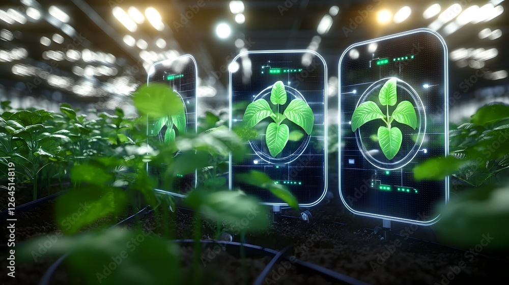 Aufkleber A technologically advanced greenhouse filled with robust soybean plants thriving in a highly intelligent climate controlled environment