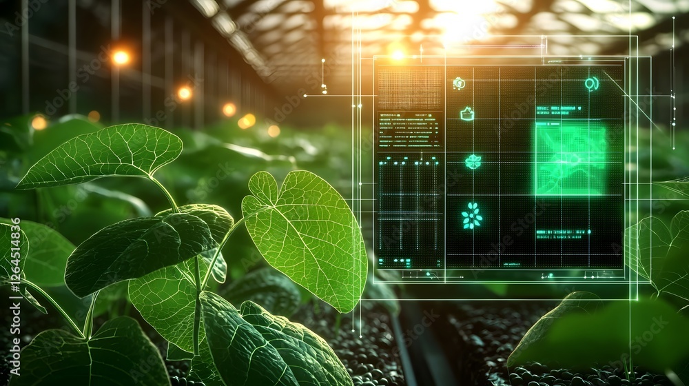 Aufkleber Technologically Advanced Greenhouse Optimizing Soybean Cultivation through Climate Controlled Environment and Digital Insights A Futuristic Vision of Precision Agriculture with AI Driven