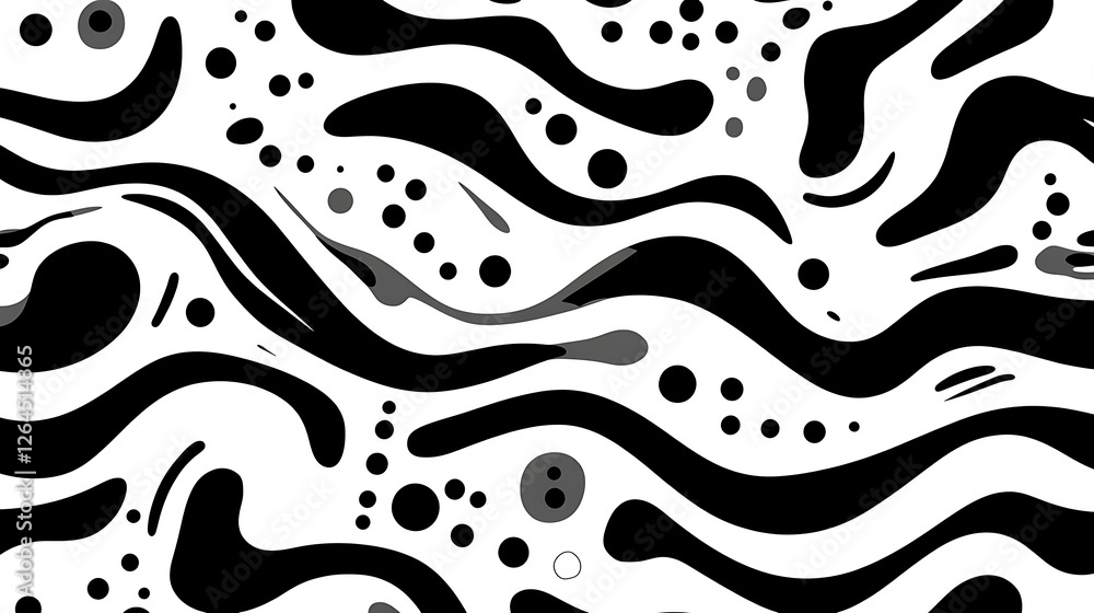 Aufkleber fluid shapes pattern black and white abstract art design with contrasting forms and monochrome aesth