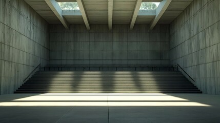 Minimalist Concrete Interior with Geometric Stairs and Sunlight