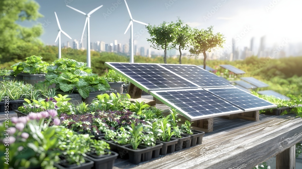 Aufkleber a vibrant rooftop oasis featuring a diverse array of plants and flowers seamlessly integrated with s