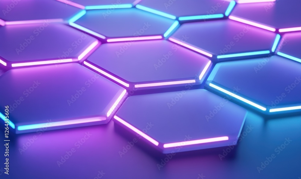 Poster abstract background of hexagonal geometric shapes with neon lights display use