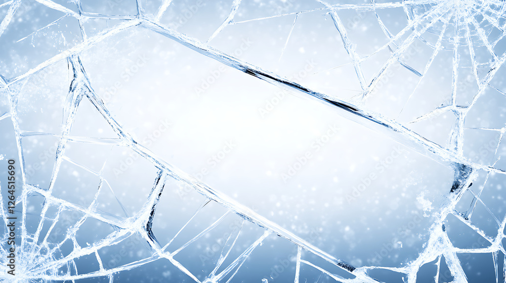 Poster fractured window pane ice design abstract coldness and delicate snowflake patterns artistic backdrop