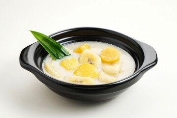 Kolak Pisang Ubi, made from banana, sweet potato, coconut milk, sugar and pandanus leaves. Indonesian traditional food 
