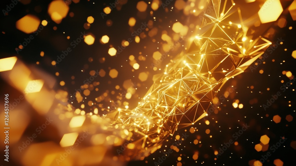 Poster glowing polygonal bitcoin backdrop. cryptocurrency and finance concept. 3d rendering.