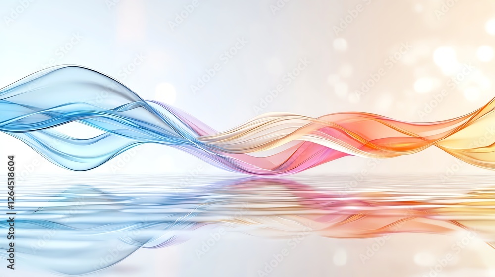 Aufkleber abstract colorful waves flow seamlessly over a smooth reflective surface with soft bokeh in the back