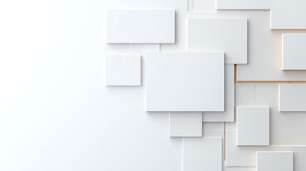 Abstract composition of overlapping white rectangles on a minimalistic background, creating a modern, geometric design.