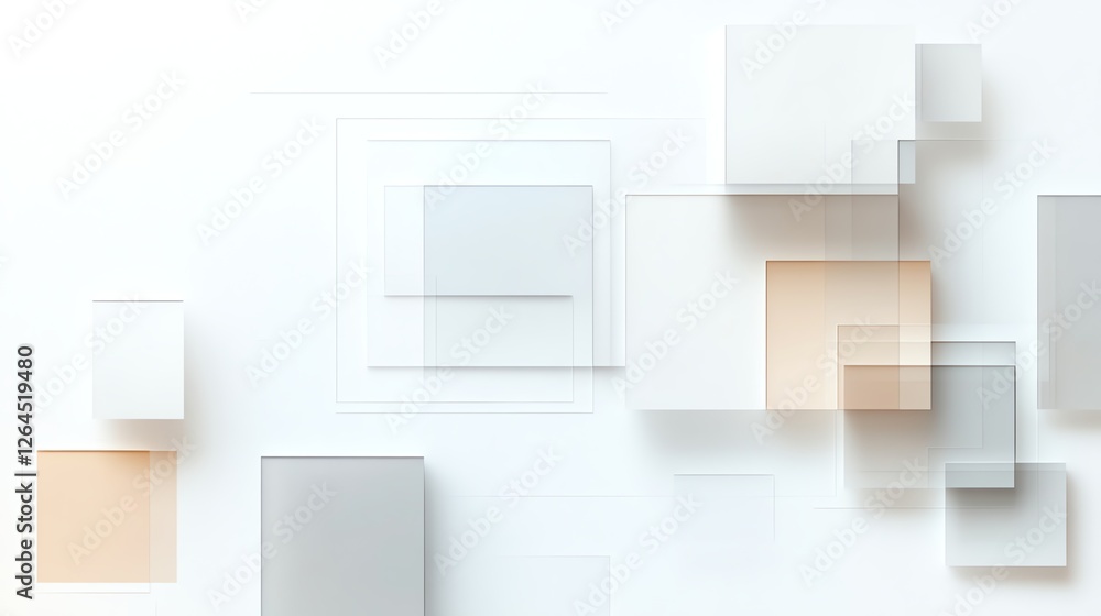 Poster abstract geometric background with overlapping translucent squares in soft pastel colors.