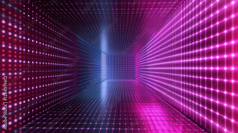 Poster abstract cyber space environment background. digital particles grid virtual reality. graphic concept