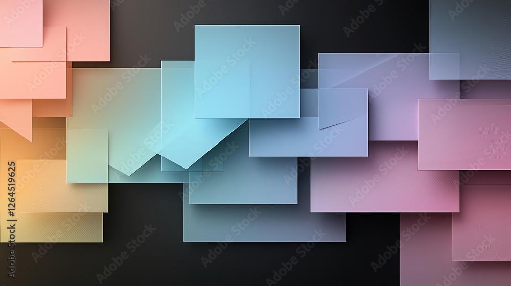 Aufkleber abstract geometric design with overlapping translucent squares in pastel colors on a dark background