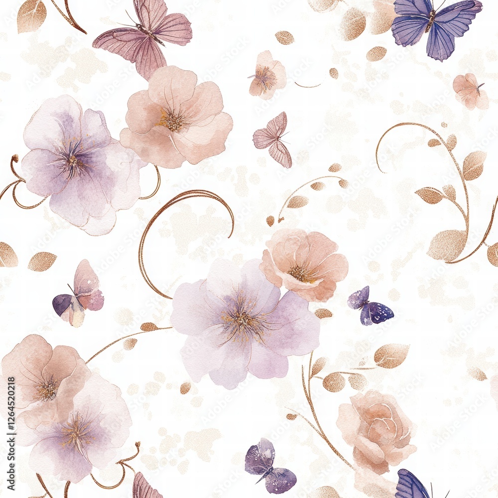Poster elegant floral pattern with butterflies featuring soft colors and delicate design elements in a mode