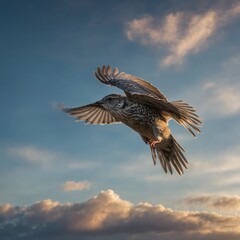 Fototapeta premium A bird captured in mid-flight with motion blur, set against a dreamy sky.