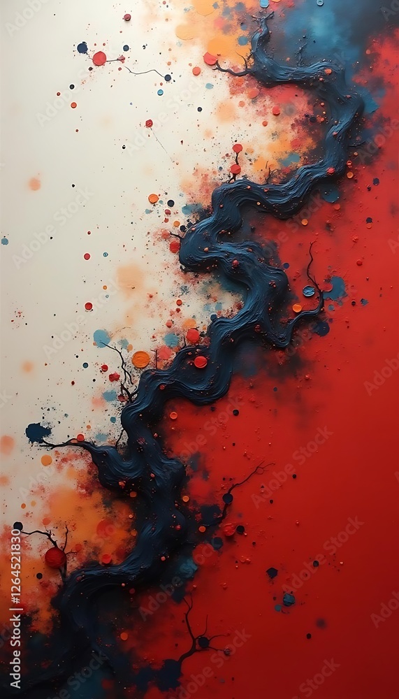 Aufkleber generative ai image, abstract river of ink with vibrant splashes of color