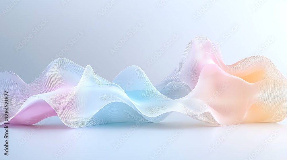 Poster abstract pastel waves create a tranquil and colorful composition on a soft gradient background.
