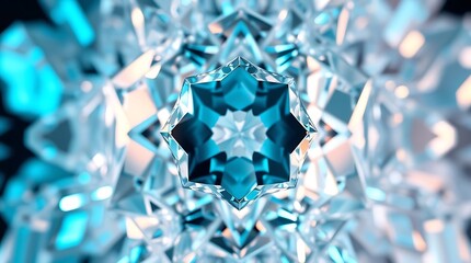 High-resolution abstract background image with a macro view of a crystalline structure, exhibiting multifaceted reflections and refractions of light, rendered with hyperrealistic de.