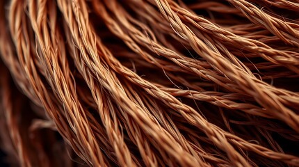 Fototapeta premium High-resolution abstract background image with a macro-like view of intricate interwoven threads, rendered in rich earth tones and featuring high contrast and sharp focus, suggestin.