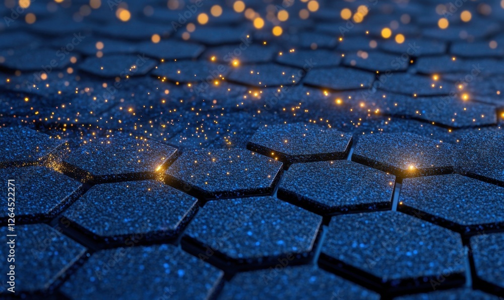 Poster abstract hexagonal network glowing; digital technology background; website header