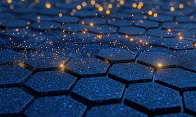 Obraz premium Abstract hexagonal network glowing; digital technology background; website header