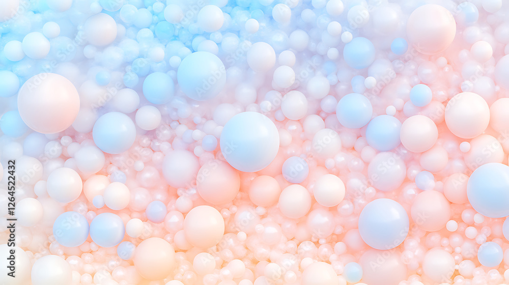 Poster gradient colored sphere array abstract 3d illustration soft pastel shades gentle light floating orbs