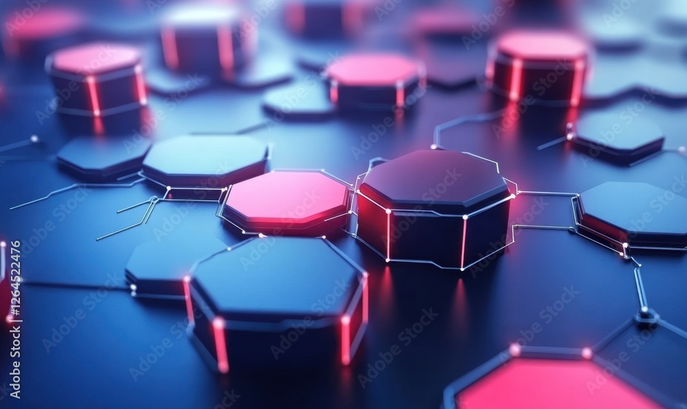 Poster abstract hexagonal pattern of connected shapes. tech, science background use
