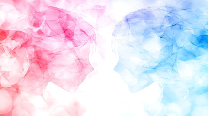 Obraz premium Harmony in Contrast Abstract Silhouette Profiles of Two People Facing Each Other in Blue and Red Tones
