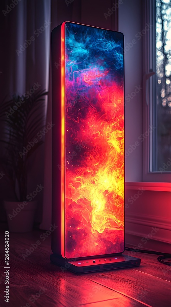 Aufkleber glowing triangular neon speaker with pulsating liquid like light waves