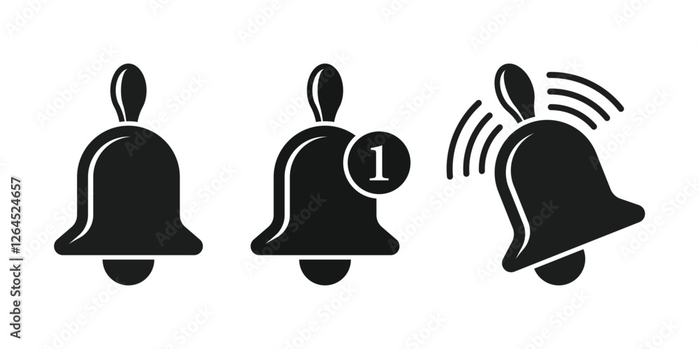 Poster notification bell icon set in flat style. incoming inbox message vector illustration on isolated bac