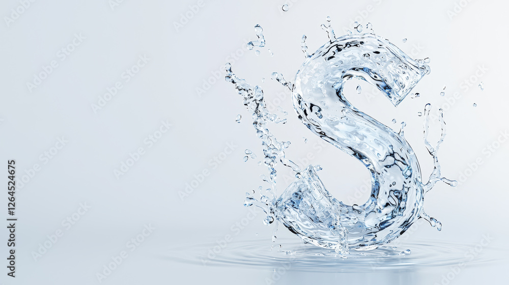 Poster splash of water forms letter s, creating dynamic and refreshing visual