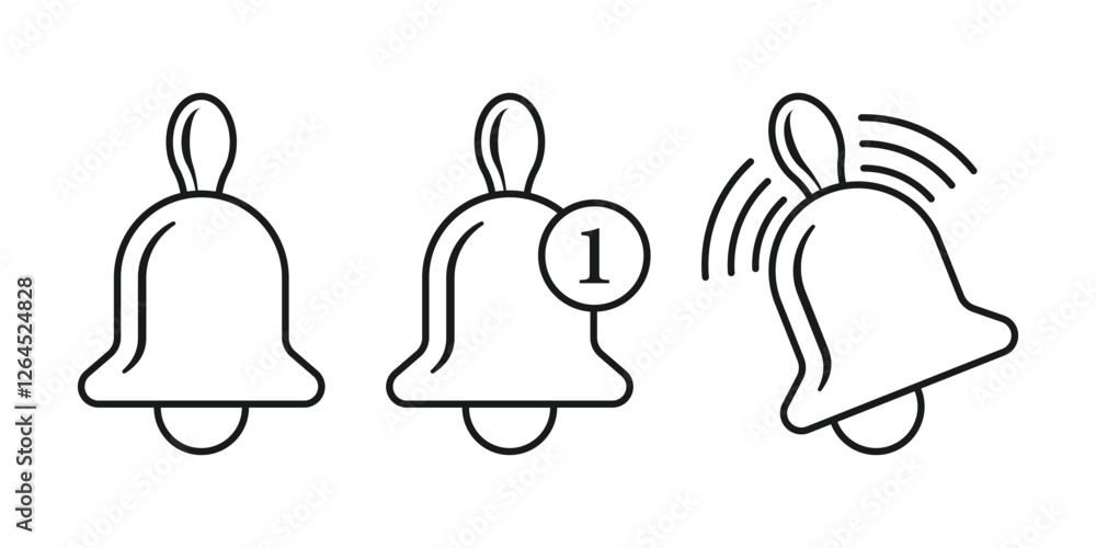 Poster notification bell icon set in flat style. incoming inbox message vector illustration on isolated bac