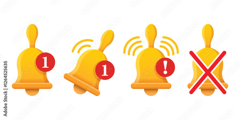 Poster notification bell icon set in flat style. incoming inbox message vector illustration on isolated bac