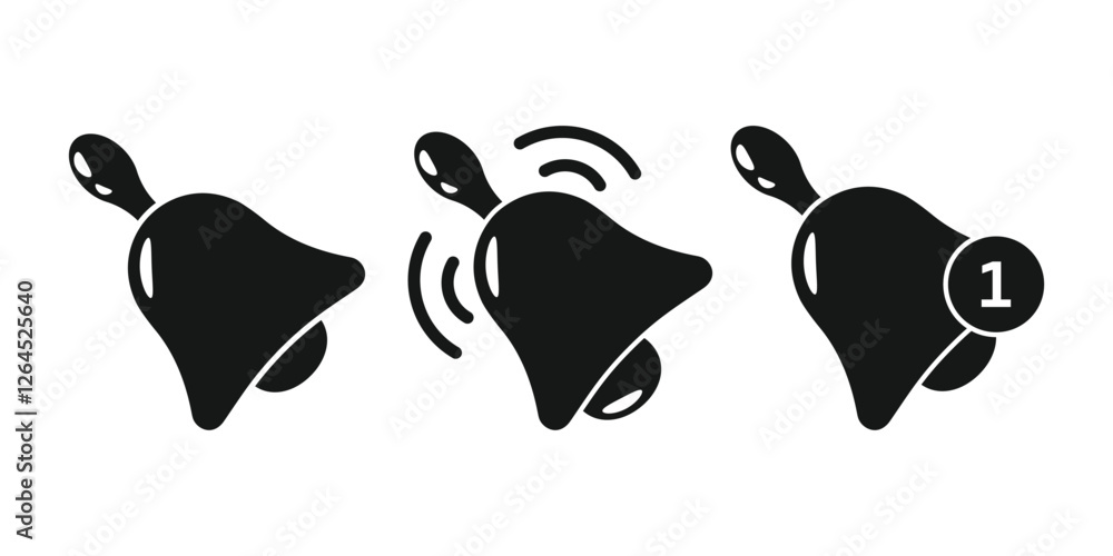 Poster notification bell icon set in flat style. incoming inbox message vector illustration on isolated bac