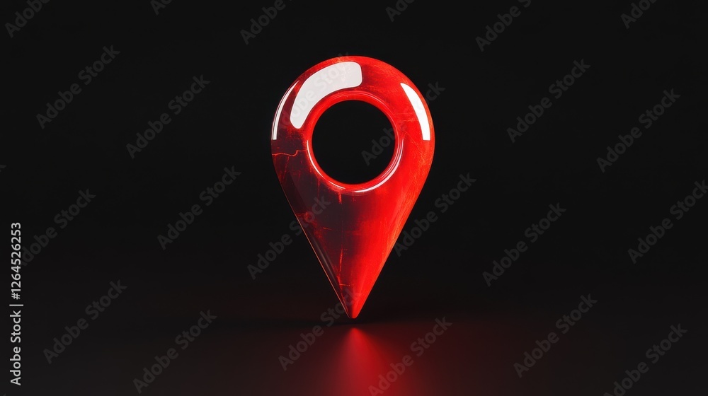 Poster red map pin 3d illustration, representing a location marker with a glossy, rounded design commonly u