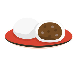 お皿に盛ったつぶ餡の大福のイラスト