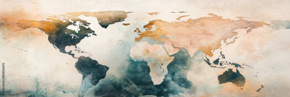 Aufkleber artistic world map with muted colors showcasing continents and oceans in abstract styles. generative