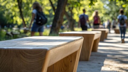 Wooden Benches in a Sunny Park