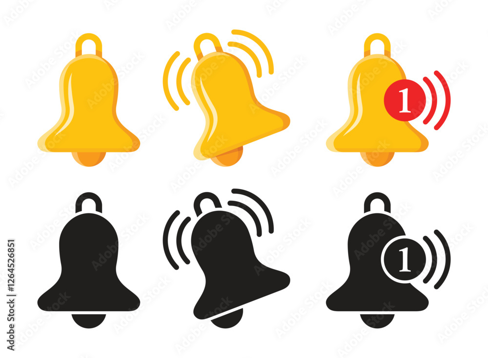 Poster notification bell icon set in flat style. incoming inbox message vector illustration on isolated bac