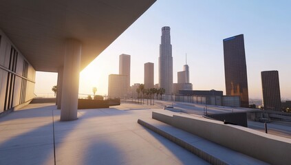 Fototapeta premium Los Angeles Skyline at Sunset with Golden Light