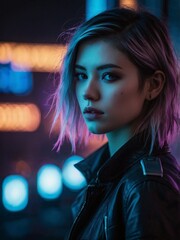 Fototapeta premium a girl in a black coat with a dreary atmosphere 